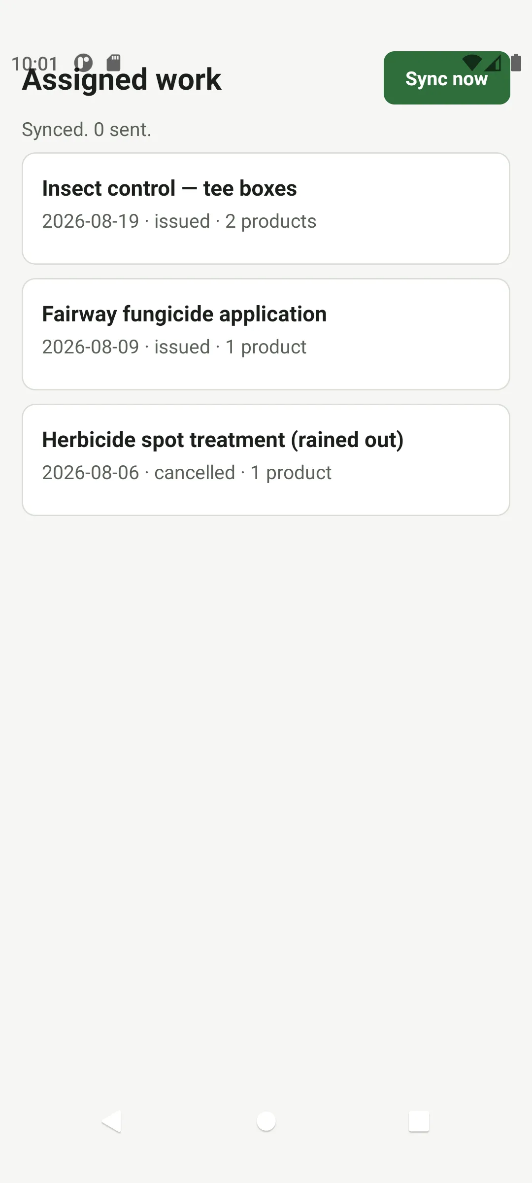 Sprayvo mobile app showing today's assigned spray plans.
